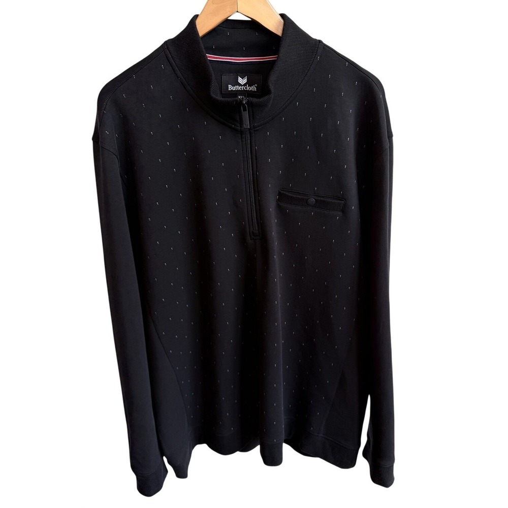 Buttercloth Pullover Sweater Men's medium Black 1/4 Zip Stretch Long Sleeve